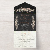 Romantic Rose Arc Borders & Calligraphy - Black オールインワン招待状 (内側)