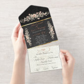 Romantic Rose Arc Borders & Calligraphy - Black オールインワン招待状 (切り取り部)