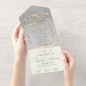 Romantic Rose Arc Borders & Calligraphy - Grey オールインワン招待状 (切り取り部)