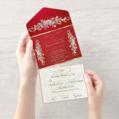 Romantic Rose Arc Borders & Calligraphy - Red オールインワン招待状 (切り取り部)
