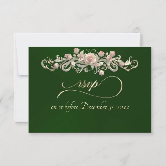 Romantic Rose Arc - Emerald RSVP Card (正面)