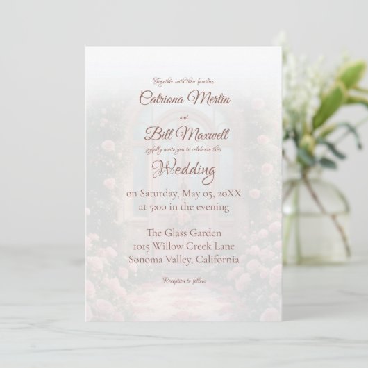 Romantic Rose Arch Pink Door Wedding Invitation 招待状 (スタンド正面)