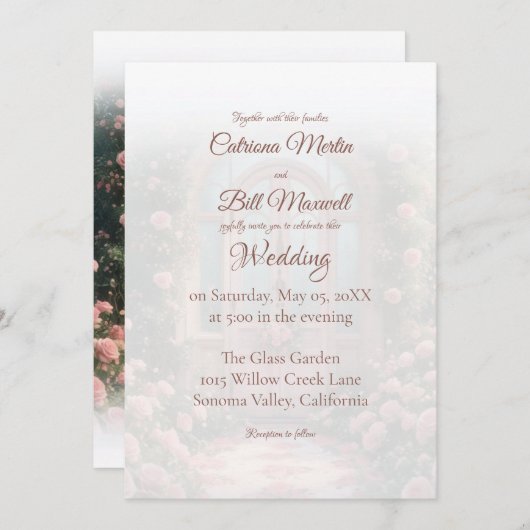 Romantic Rose Arch Pink Door Wedding Invitation 招待状 (正面/裏面)