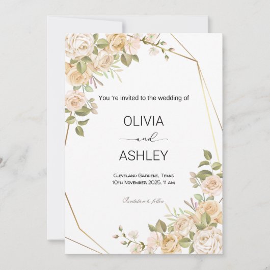 Romantic Rose Bloom Wedding | Elegant Floral Party 招待状 (正面)