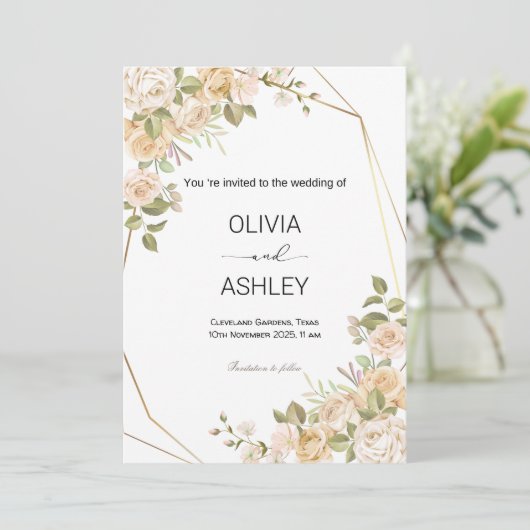 Romantic Rose Bloom Wedding | Elegant Floral Party 招待状 (スタンド正面)
