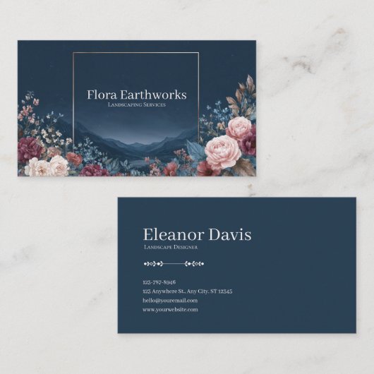 Romantic Rose Floral and Starry Valley Gold Frame 名刺 (正面/裏面)