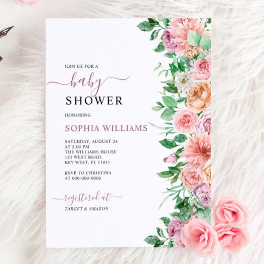 Romantic Rose Flowers  Baby Shower Invitation 招待状