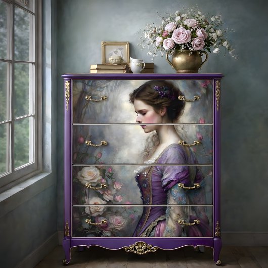 Romantic Rose Garden Woman Portrait Decoupage 薄葉紙