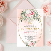 Romantic Rose Gold Blush Quinceañera Invitation 招待状