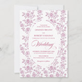 Romantic Rose Gold Floral Toile Wedding Invitation 招待状 (正面)