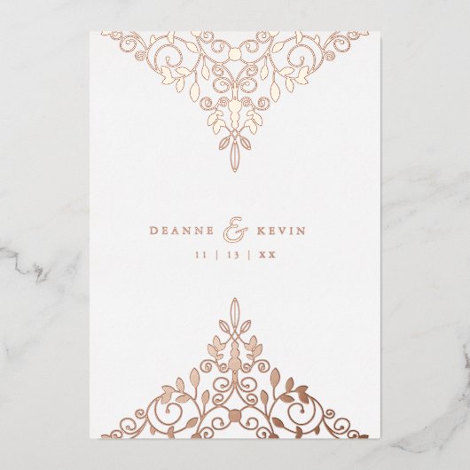 Romantic Rose Gold Flourish Ornament Wedding  箔招待状 (正面)