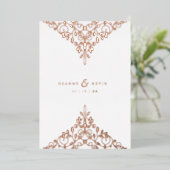 Romantic Rose Gold Flourish Ornament Wedding  箔招待状 (立ち正面)