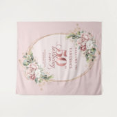 Romantic Rose Gold Greenery 50th Birthday Banner タペストリー (正面(横))