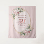 Romantic Rose Gold Greenery 50th Birthday Banner タペストリー (正面)