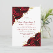 Romantic Rose Gold & Red Floral Wedding 招待状 (スタンド正面)