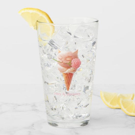 Romantic Rose: Miss Meow Pink Ice Cream Cone Art タンブラーグラス (アイス正面)