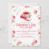 Romantic Rose Tea Cup Galentine’s Day Tea Party 招待状 (正面)
