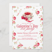 Romantic Rose Tea Cup Galentine’s Day Tea Party 招待状 (正面/裏面)