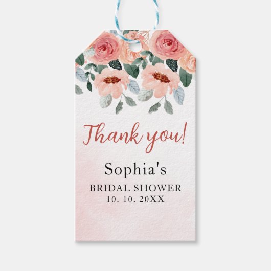 Romantic Rose Watercolor Bridal Shower ギフトタグ (正面)
