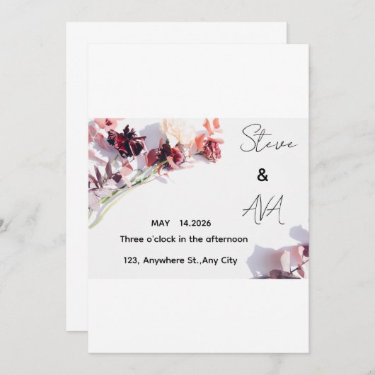 Romantic Rose Wedding Invitation | Soft Floral Ele 招待状 (正面/裏面)