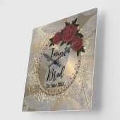 Romantic Rose Wreath Feather Wedding    スクエア壁時計 (傾斜)