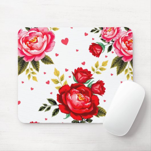 Romantic Roses and Hearts Mouse Pad マウスパッド (マウス)