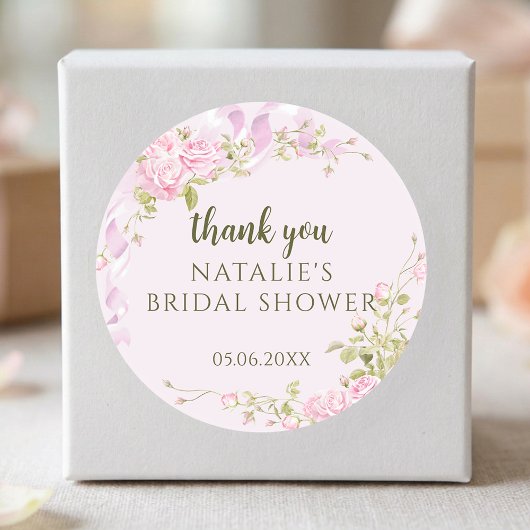 Romantic Roses Chic Floral Bridal Shower Thank You ラウンドシール