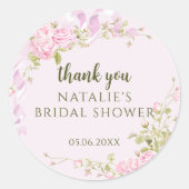 Romantic Roses Chic Floral Bridal Shower Thank You ラウンドシール (正面)