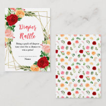 Romantic Roses Floral Baby Shower Diaper Raffle
