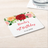 Romantic Roses Floral Birthday スクエアペーパーコースター (アングル)