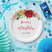 Romantic Roses Floral Birthday ペーパープレート (パーティー)