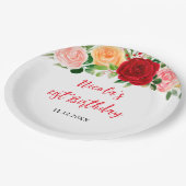 Romantic Roses Floral Birthday ペーパープレート (アングル)