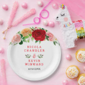 Romantic Roses Floral Wedding ペーパープレート (パーティー)