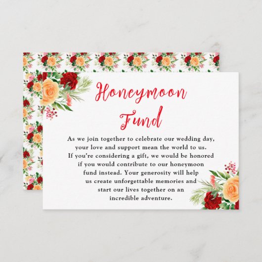 Romantic Roses Floral Wedding Honeymoon Fund エンクロージャーカード (正面/裏面)