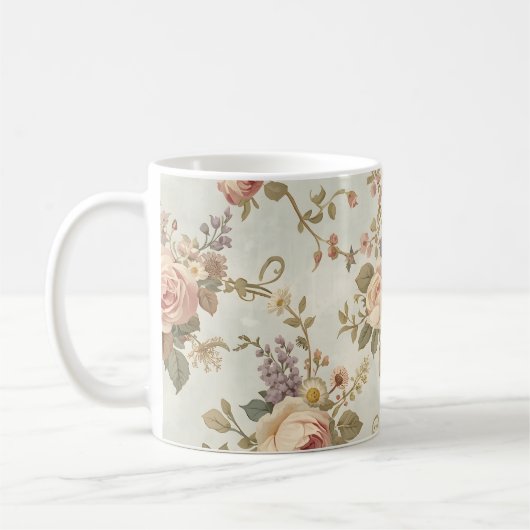 Romantic Roses & Wildflowers Vintage Garland コーヒーマグカップ (左)