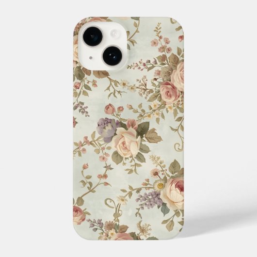 Romantic Roses & Wildflowers Vintage Garland iPhoneケース (裏面)