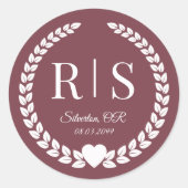 Romantic Rosewood Wedding Monogram Initials ラウンドシール (正面)