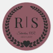 Romantic Rosewood Wedding Monogram Initials ラウンドシール (正面)