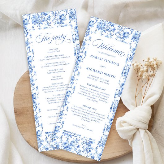 Romantic Royal Blue Toile de Jouy Wedding Program プログラム