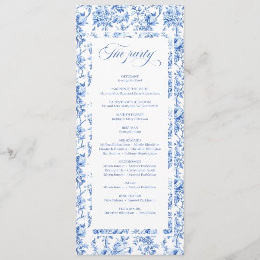 Romantic Royal Blue Toile de Jouy Wedding Program プログラム (裏面)