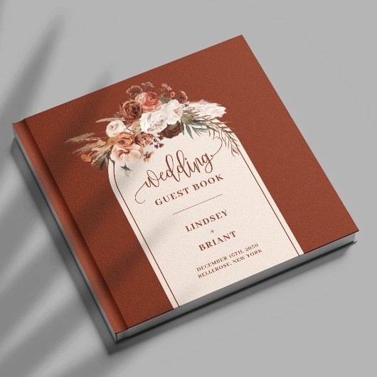 Romantic Rust Pampas Grass Boho Floral Guest Book ゲストブック