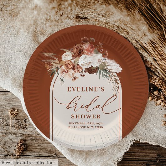 Romantic Rust Pampas Grass Floral Paper Plates ペーパープレート