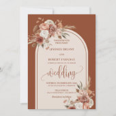 Romantic Rust Pampas Grass Floral Wedding Invites 招待状 (正面)
