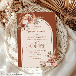 Romantic Rust Pampas Grass Floral Wedding Invites 招待状