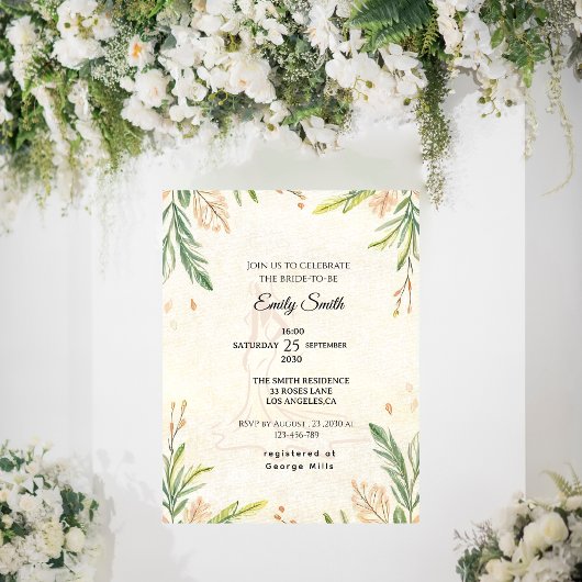 Romantic Rustic Botanical Greenery  Bridal Shower  招待状