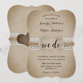 Romantic Rustic Country Burlap and Lace Wedding 招待状 (正面/裏面)