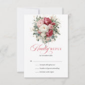 Romantic Rustic Red Blush Wedding RSVP Card (正面)
