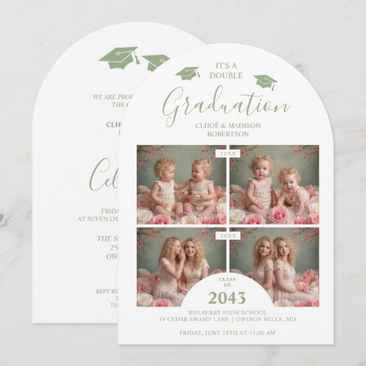 Romantic Sage 4-Photo Double Twins Grads TMF26 招待状 (正面/裏面)