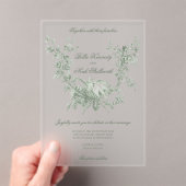 Romantic Sage Floral Wreath w/Lovebirds Wedding アクリル招待状 (インサイチュ (ポータブル))