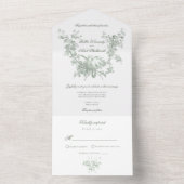 Romantic Sage Floral Wreath w/Lovebirds Wedding オールインワン招待状 (内側)